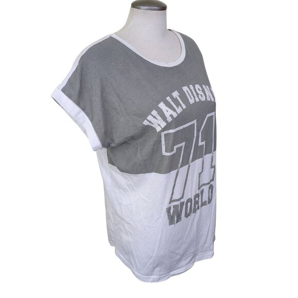 Walt Disney World Parks Women XL Jersey Style Top White Gray 71 Cap Sleeve - Picture 3 of 7